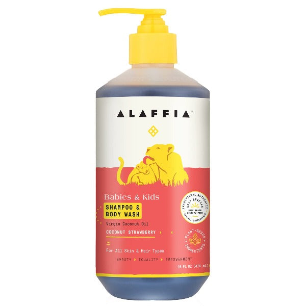 Alaffia Babies and Kids Shampoo and Body Wash, Coconut Strawberry, 16
