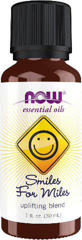 NOW Foods Essential Oils, Smiles for Miles Aromatherapy Blend, Refreshing Aromatherapy Scent, Blend of Pure Essential Oils, Vegan, Child Resistant Cap, 1-Ounce