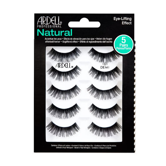 Ardell Natural False Eyelashes 101 Demi Black - Soft & Lightweight, Eye-Lifting Effect, Reusable Strip Lashes for Everyday Wear, 6 Pairs