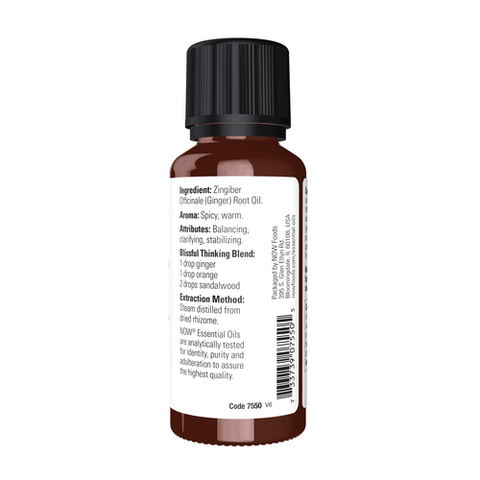 NOW Essential Oils, Ginger Oil, Spicy Aromatherapy Scent, Steam Distilled, Vegan, Child Resistant Cap, 1-Ounce