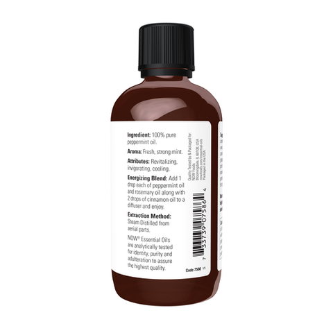 NOW Essential Oils, Peppermint Oil, Invigorating Aromatherapy Scent, Steam Distilled, Vegan, Child Resistant Cap, 4-Ounce