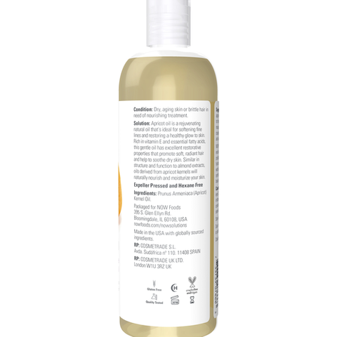 NOW Solutions, Apricot Kernel Oil, Hair Moisturizer, Rejuvenating Skin Oil, Softens Fine Lines, 16-Ounce