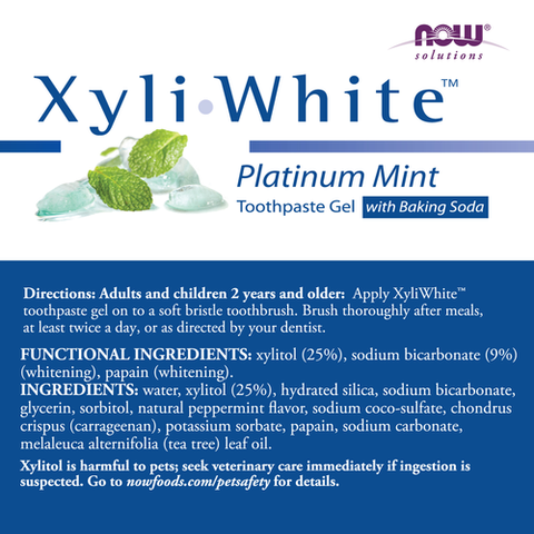 NOW Solutions, Xyliwhite™ Toothpaste Gel, Platinum Mint, Cleanses and Whitens, Fresh Taste, 6.4-Ounce