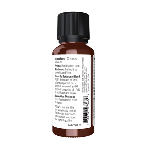 Now Foods Essential Oils Lemon, 1 fl NOW Essential Oils, Lemon Oil, Cheerful Aromatherapy Scent, Cold Pressed, 100% Pure, Vegan, Child Resistant Cap, 1-Ounce