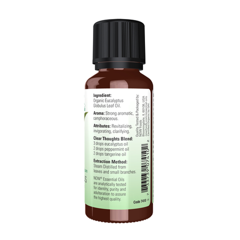 NOW Essential Oils, Organic Eucalyptus Globulus Oil, Clarifying Aromatherapy Scent, Steam Distilled, 100% Pure, Vegan, Child Resistant Cap, 1-Ounce