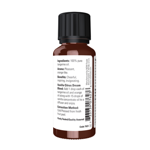 NOW Essential Oils, Tangerine Oil, Cheerful Aromatherapy Scent, Cold Pressed, 100% Pure, Vegan, Child Resistant Cap, 1-Ounce