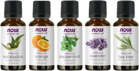 NOW Foods 5-Pack Variety of NOW Essential Oils Variety Sampler- Eucalyptus, Orange, Peppermint, Lavender, Tea tree, 1-Ounce each