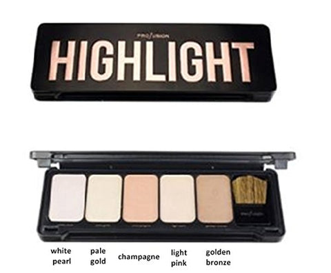 Profusion Cosmetic - Highlight - Professional 5 Highlight Palette Colors Makeup Kit With Full Length Mirror & Application Brush- White Pearl Pale Gold Champagne Light Pink Golden Bronze