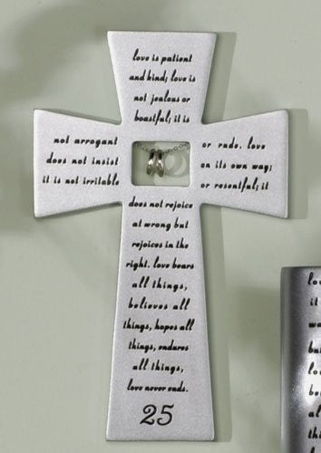 Roman 25th Silver Wedding Anniversary Wall Cross Love Never Fails