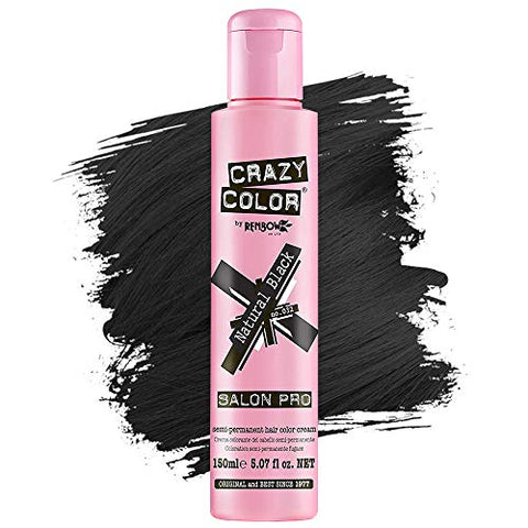 Crazy Color Hair Dye - Vegan and Cruelty-Free Semi Permanent Hair Color, 5.07 fl oz. (NATURAL BLACK)