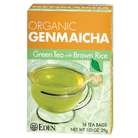 Eden Foods Organic Green Tea with Brown Rice, Traditional Genmaicha, Tea Bags, 16-Count Boxes (Pack of 12)