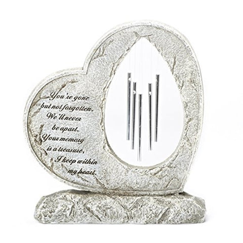 Roman Exclusive Memorial Garden Heart with Chimes and Verse, 12-Inch, Made of Resin Stone