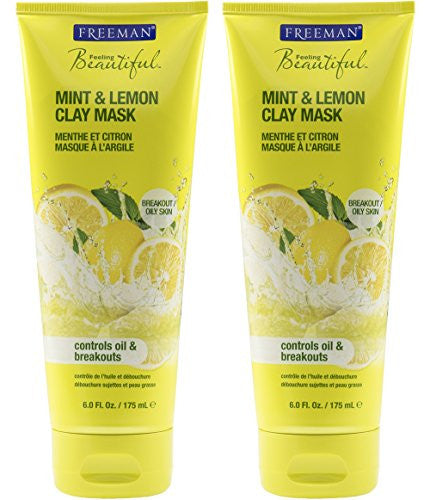 Freeman Feeling Beautiful Mint & Lemon Clay Mask, 6-Ounce, 2 Count