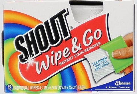 Shout Wipe & Go Instant Stain Remover - 12 Individual Wipes