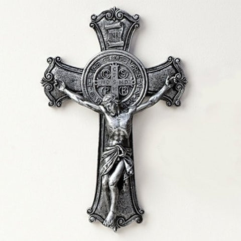 Saint Benedict Wall Cross Crucifix Medal Catholic House Exorcism Relief, 10 1/4 Inch