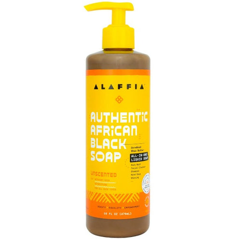Alaffia Authentic African Black Soap Liquid, Unscented, 16 fl oz