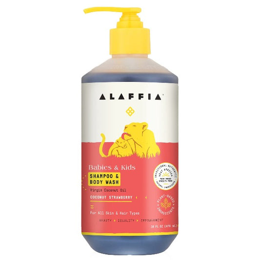 Alaffia Babies and Kids Shampoo and Body Wash, Coconut Strawberry, 16 Fl Oz