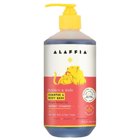 Alaffia Babies and Kids Shampoo and Body Wash, Coconut Strawberry, 16 Fl Oz