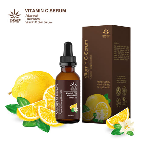 Vitamin C Serum Enriched With Organic Hemp Seed Oil. Naturally Softens, Nourishes, Deep Hydration With Rich Omega Nutrients, 1 Fl Oz