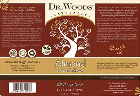 Dr. Woods Pure Almond Liquid Castile Soap, 32 Ounce