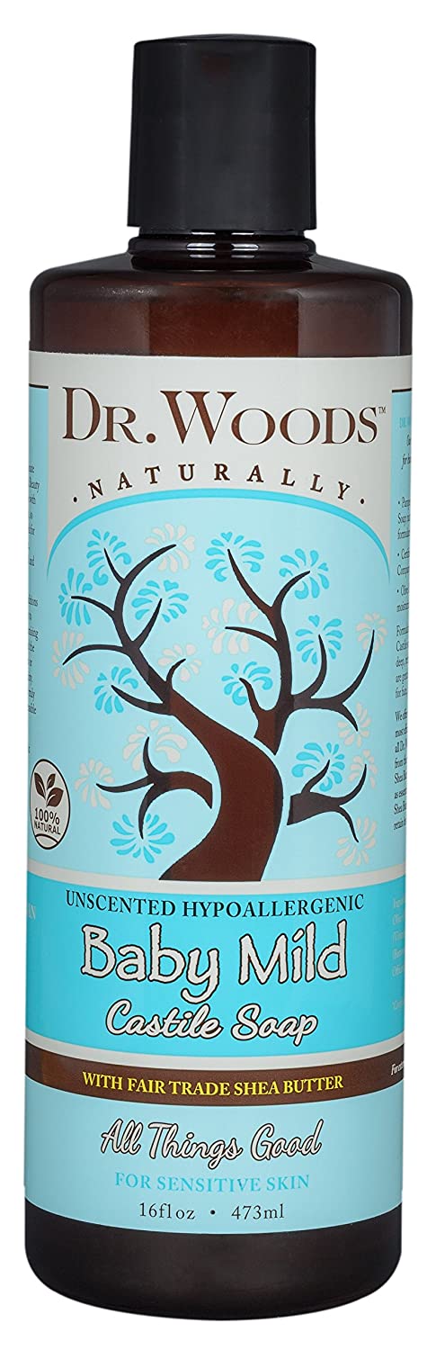 Dr. Woods Unscented Baby Mild Liquid Castile Soap with Organic Shea Butter, 16 Ounce