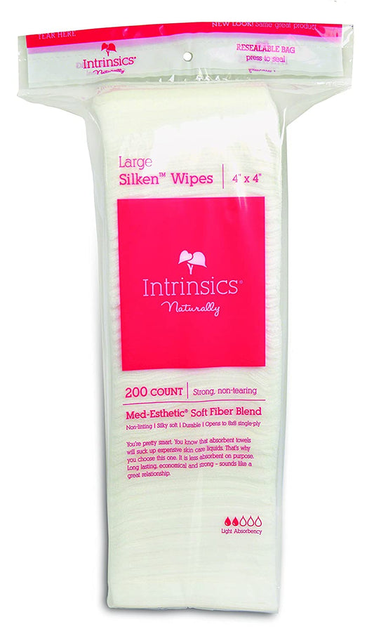 Intrinsics Large Silken Wipes - 4"x4", Med-Esthetic Soft Fiber Blend, 200 count